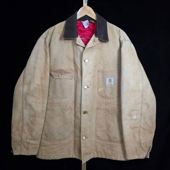 Carhartt Other - Vtg Carhartt Jacket Brown Duck Canvas Red Quilt Lined Barn Chore Coat 42